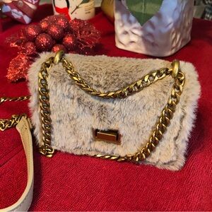 Steve Madden Brand new beige fuzzy mini purse long chain